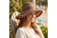 Wide Brim Toyo Straw Accent w/ Colorful Ribbons - Brown - HT-8213BN